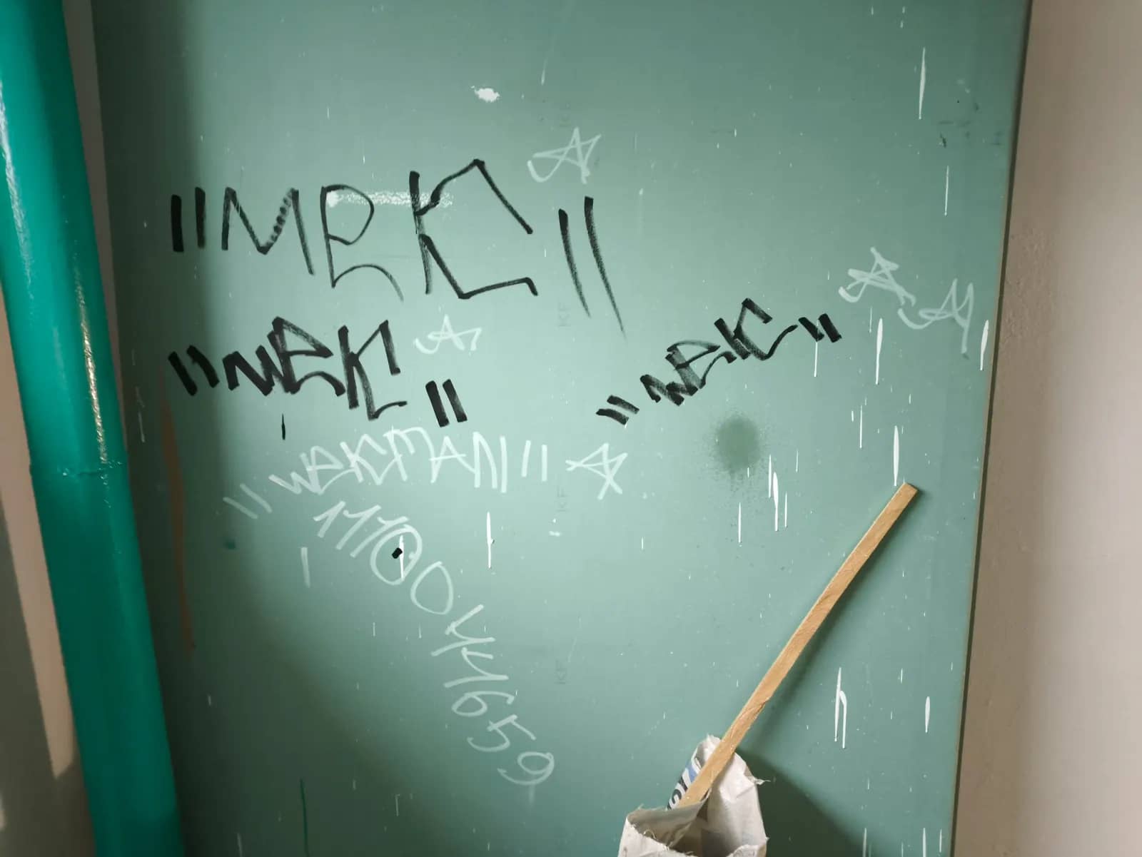 Неизвестные вандалы изрисовали свежевыкрашенный подъезд на Бокситогорской