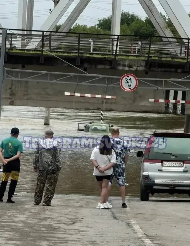 В Спасске водитель утопил автомобиль при попытке преодолеть водную преграду